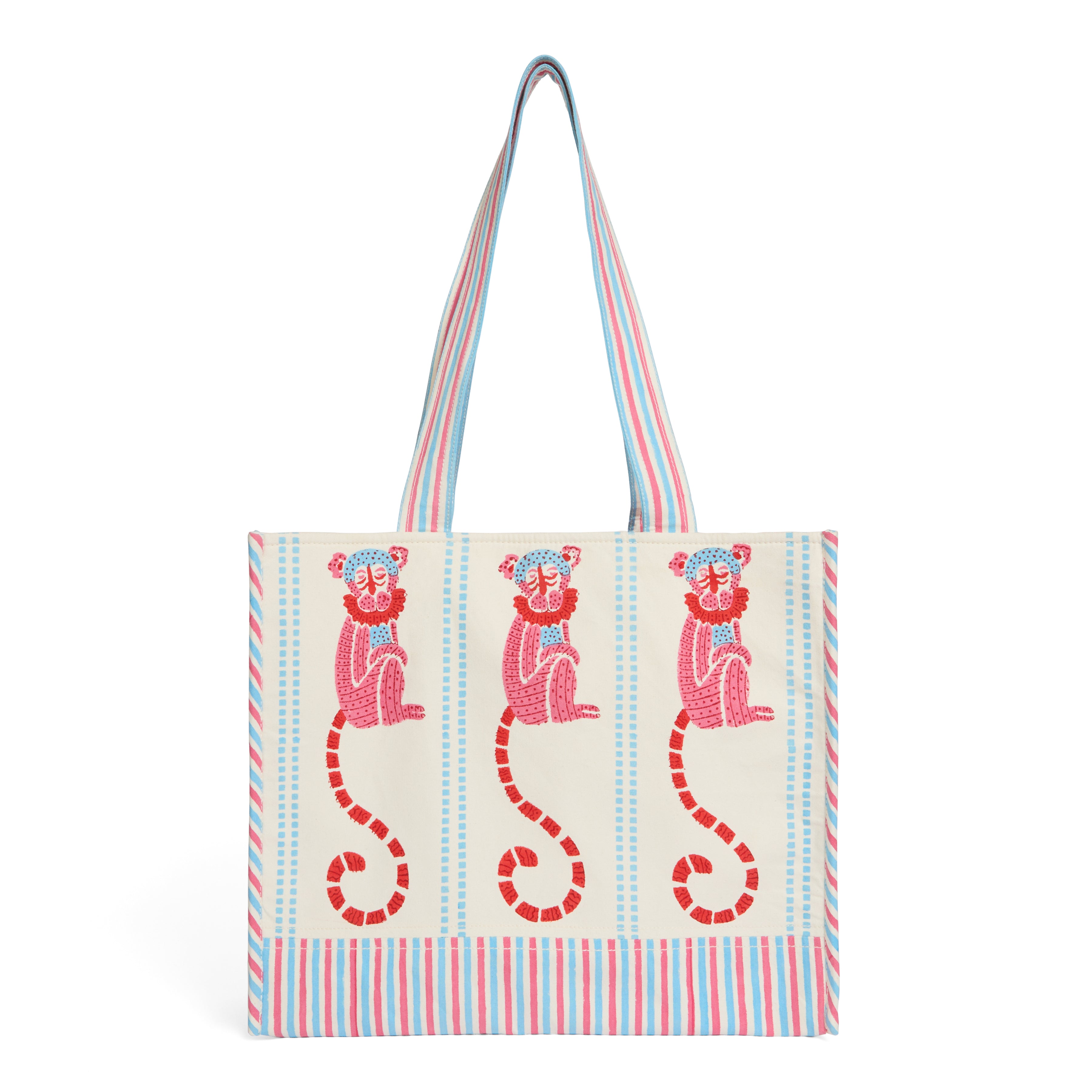 couleur-nature-jeu-de-singes-sac-cabas-coton-bleu-rose-imprim image 1