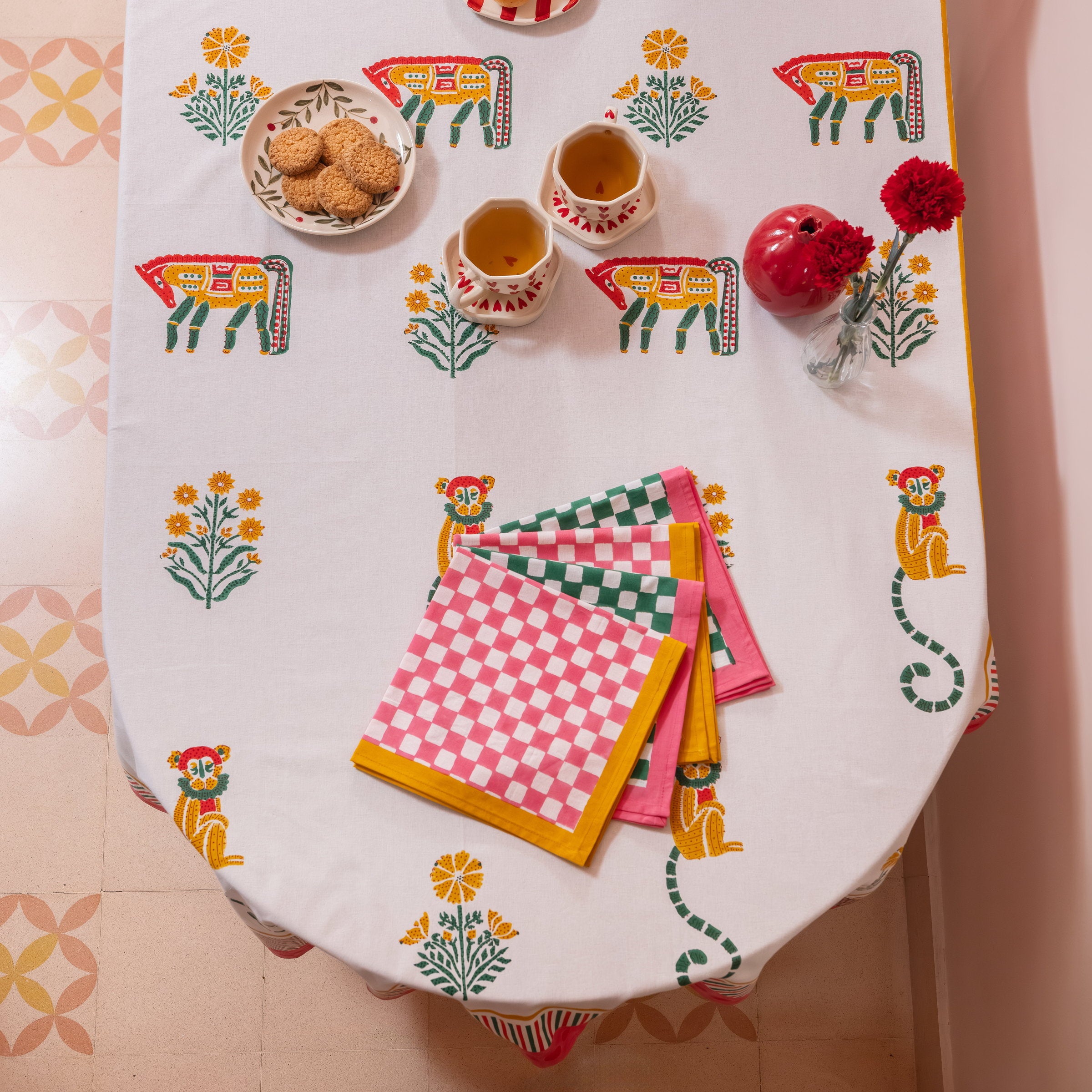 couleur-nature-gingham-serviettes-coton-rose-moutarde-lot-4 image 2