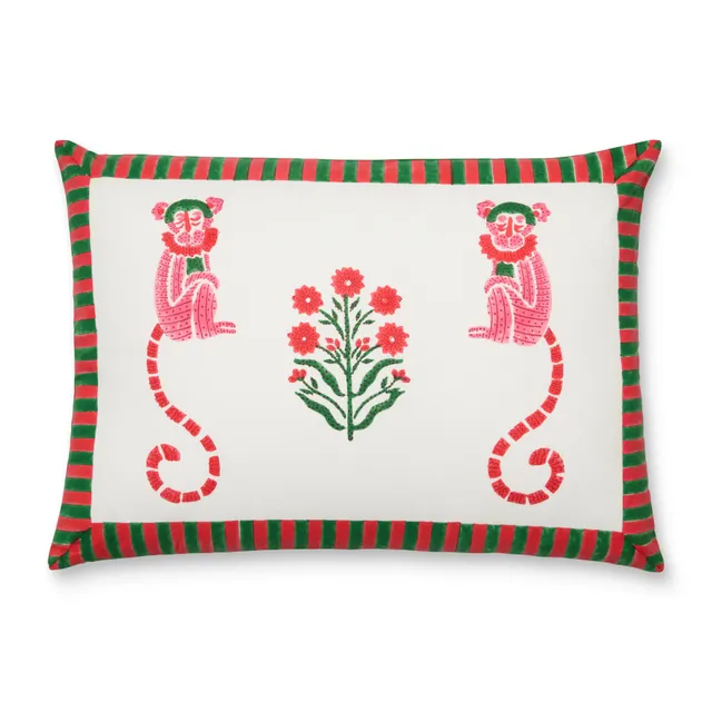 couleur-nature-jeu-de-singes-housse-coussin-rose-vert image 1