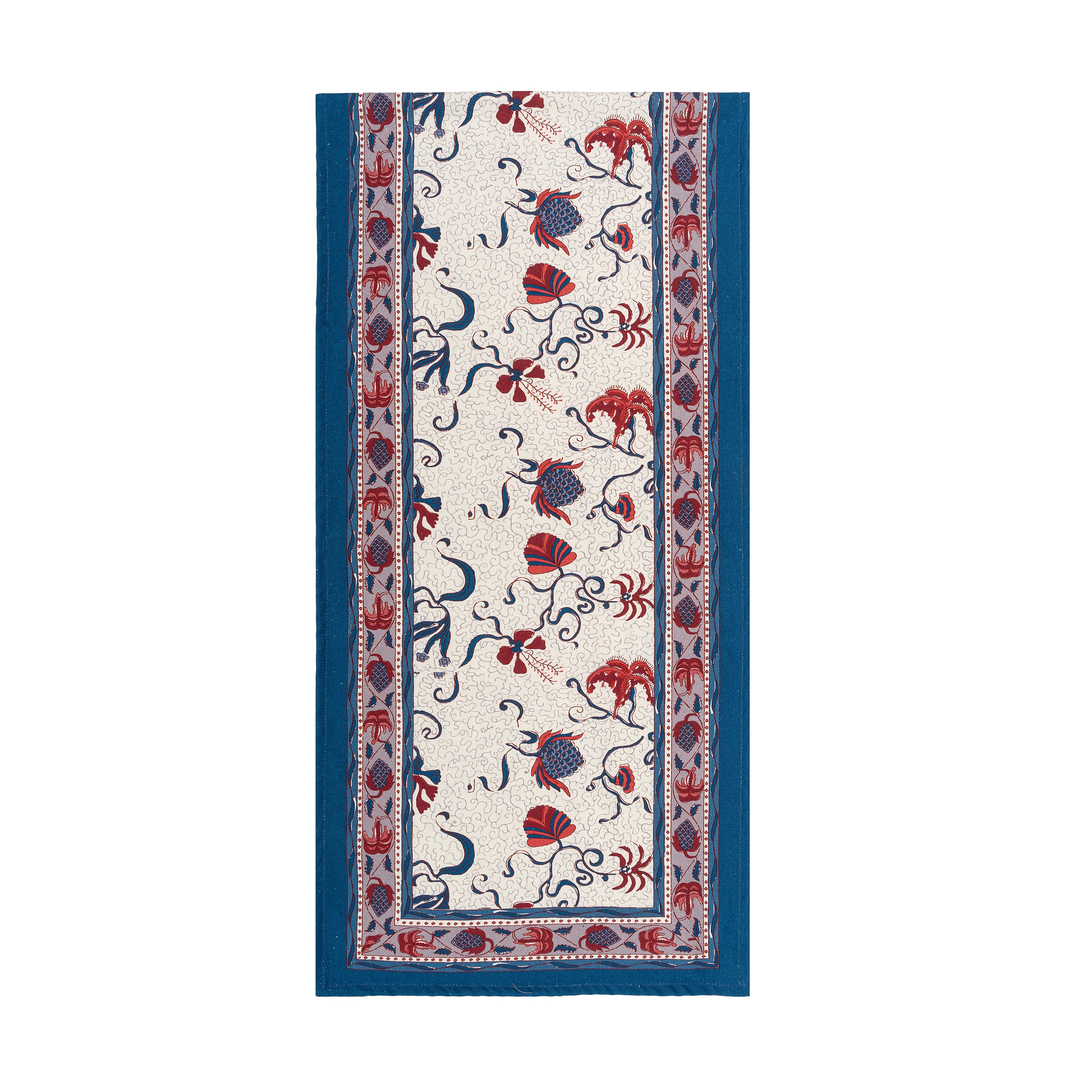 couleur-nature-fleur-des-indes-chemin-de-table-coton-bleu-rouge image 2