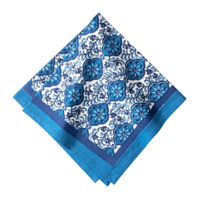 couleur-nature-azulejo-serviette-table-coton-bleu-lot-6 image 1