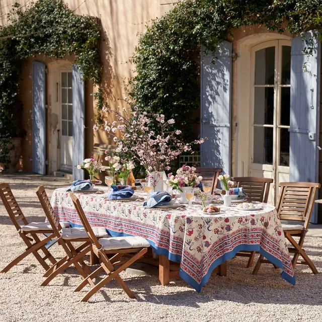 couleur-nature-fleur-des-indes-nappe-coton-bleu-rouge-rectangle image 1