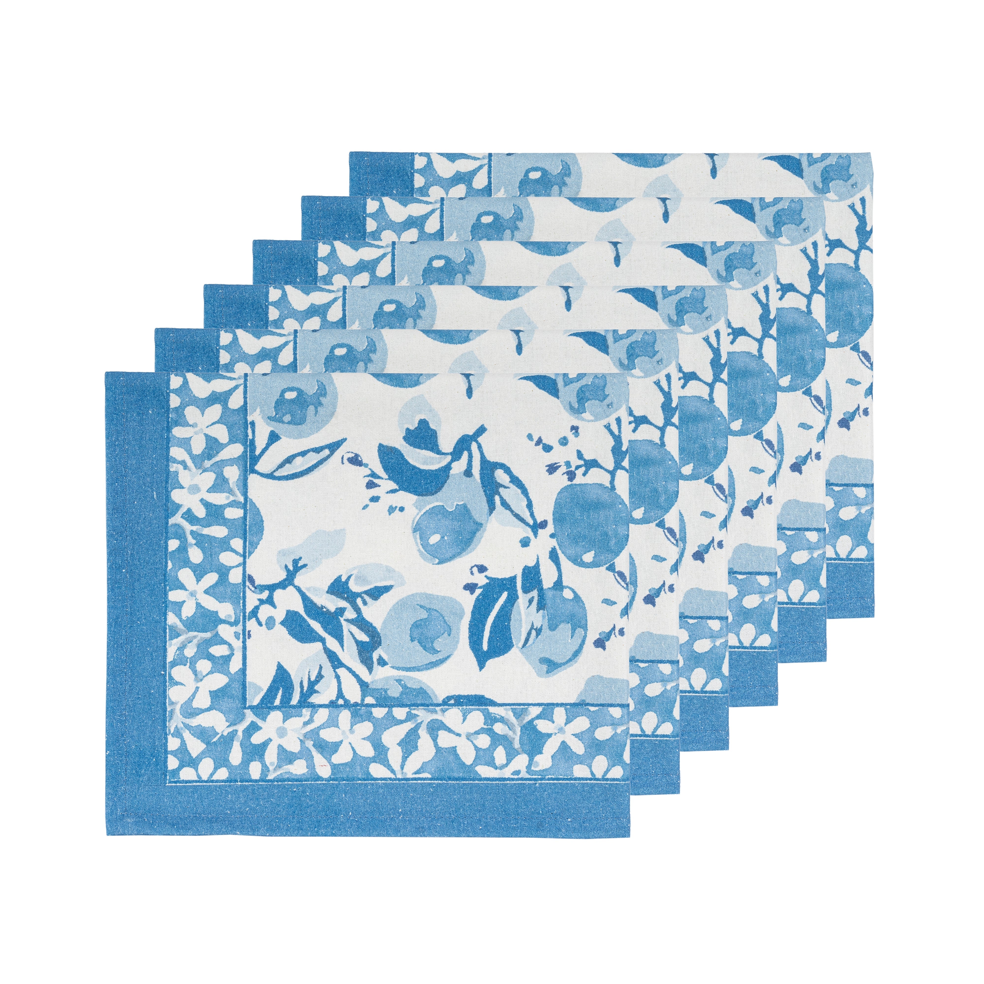 couleur-nature-citron-bleu-serviettes-tissu-lot-6-bleu-coton image 5