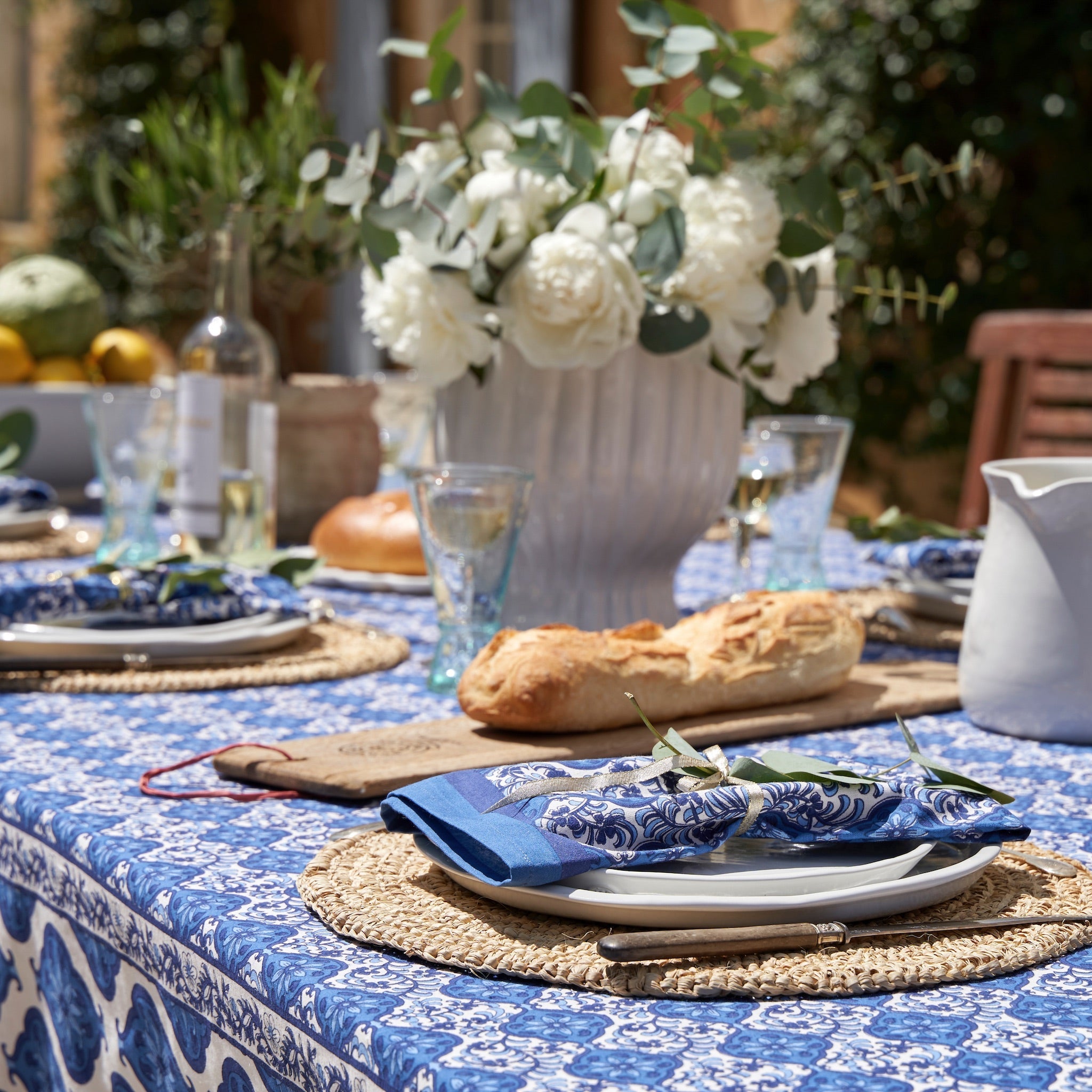 couleur-nature-azulejo-serviette-table-coton-bleu-lot-6 image 3