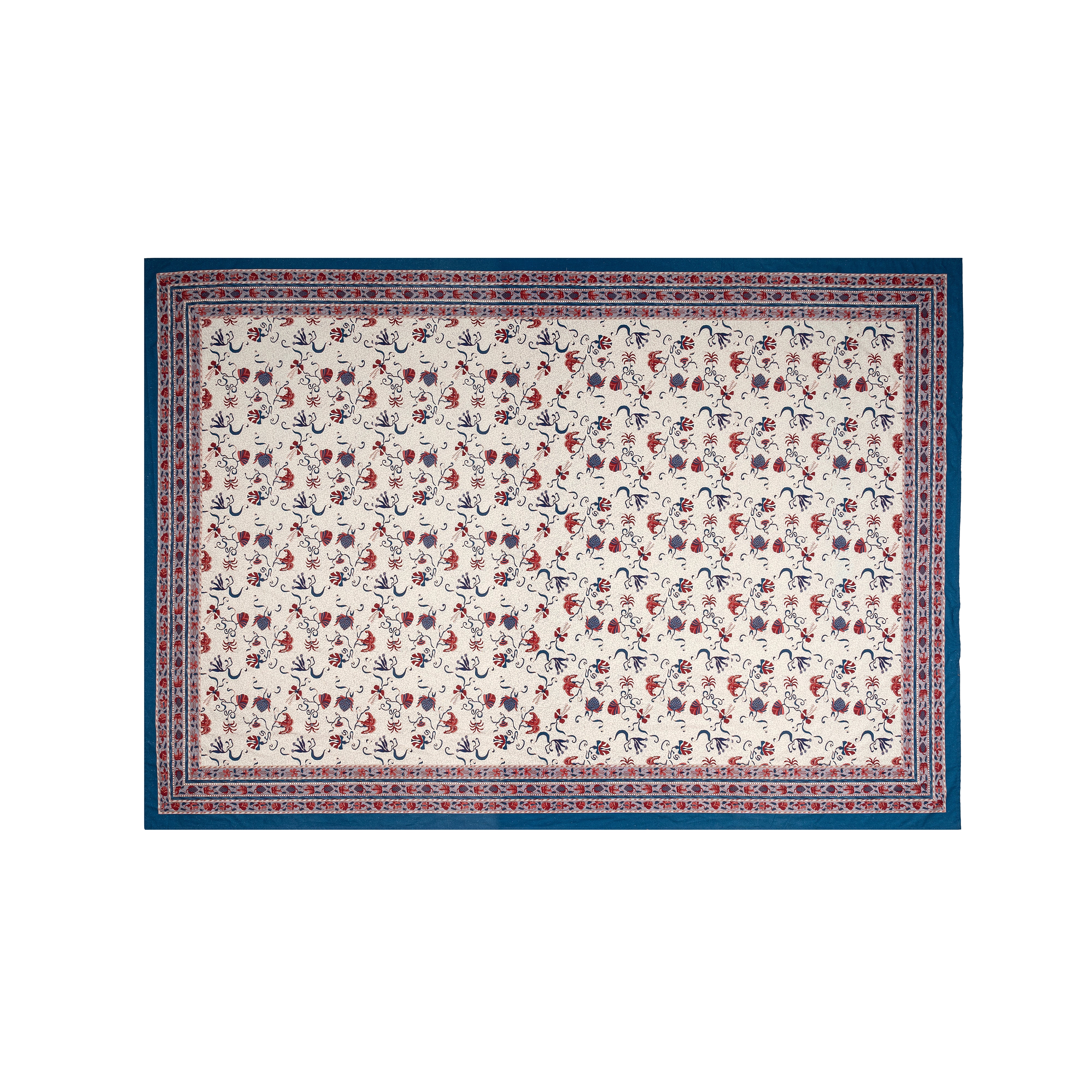 couleur-nature-fleur-des-indes-nappe-coton-bleu-rouge-rectangle image 8