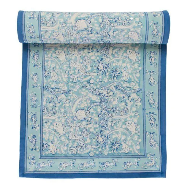 couleur-nature-la-mer-chemin-de-table-coton-aqua-16x72 image 1