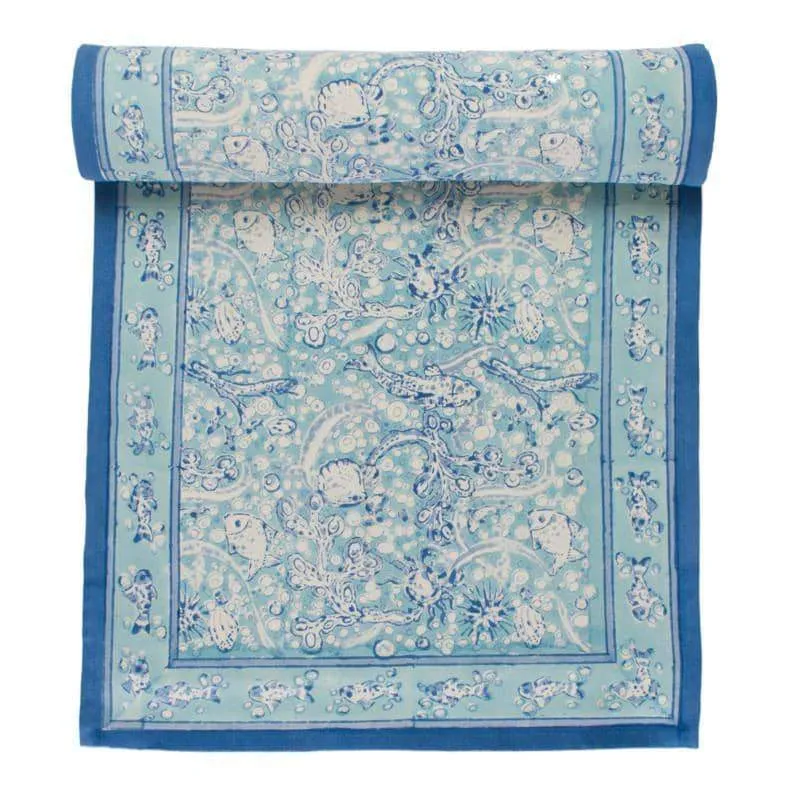 couleur-nature-la-mer-chemin-de-table-coton-aqua-16x72 image 1