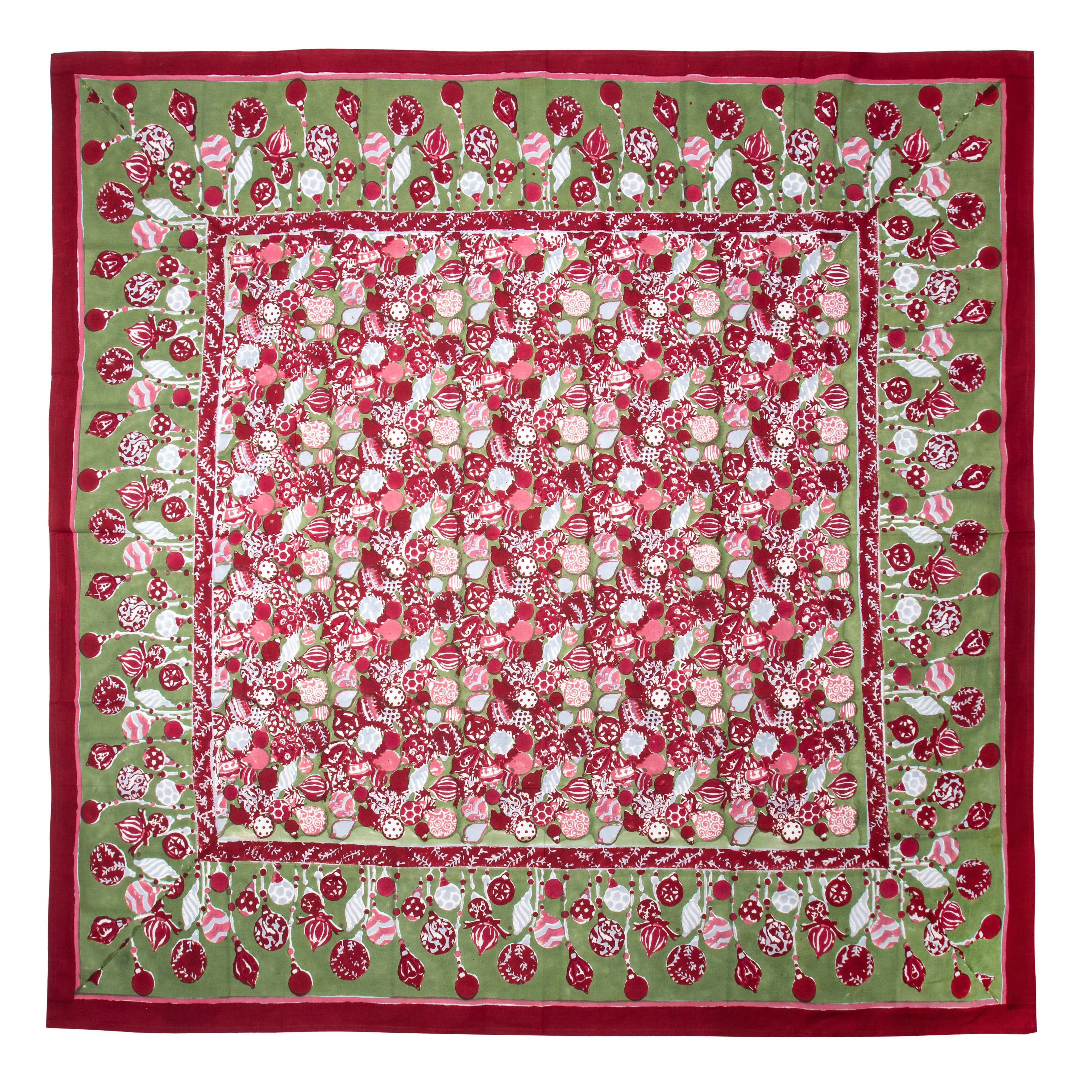 couleur-nature-ornaments-nappe-coton-rouge-vert-59x86 image 7