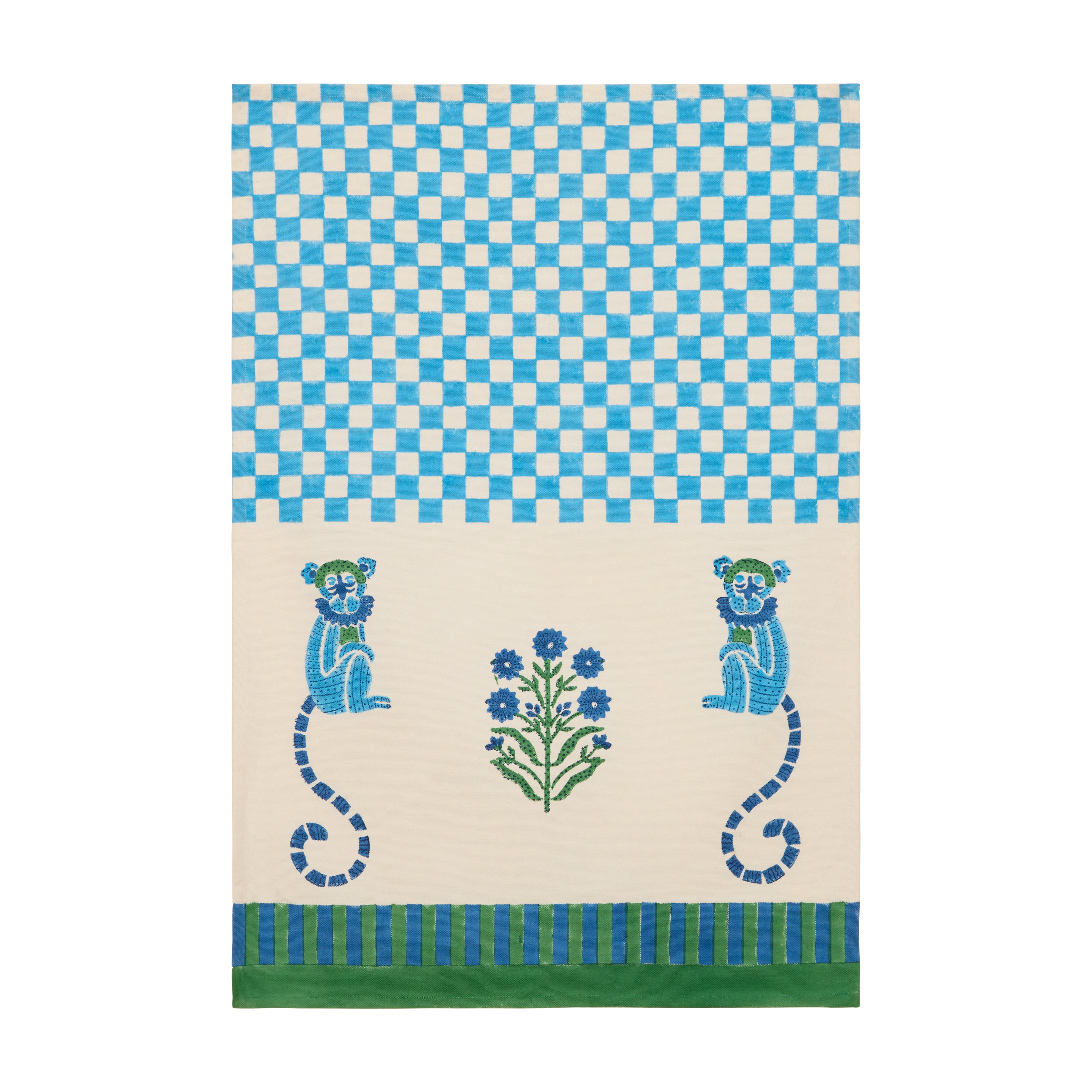 couleur-nature-jeu-de-singes-torchons-coton-bleu-vert-lot-2 image 2