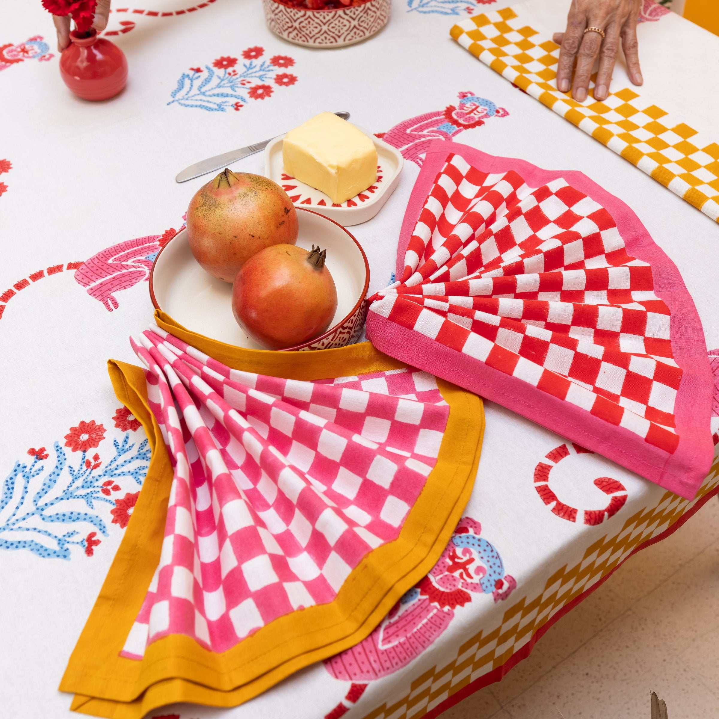 couleur-nature-gingham-serviettes-coton-rouge-rose-lot-4 image 5