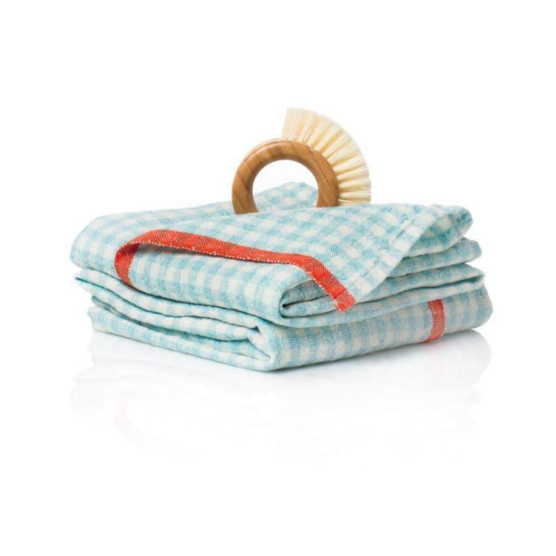 couleur-nature-gingham-torchon-lin-lot-2-aqua-orange image 1