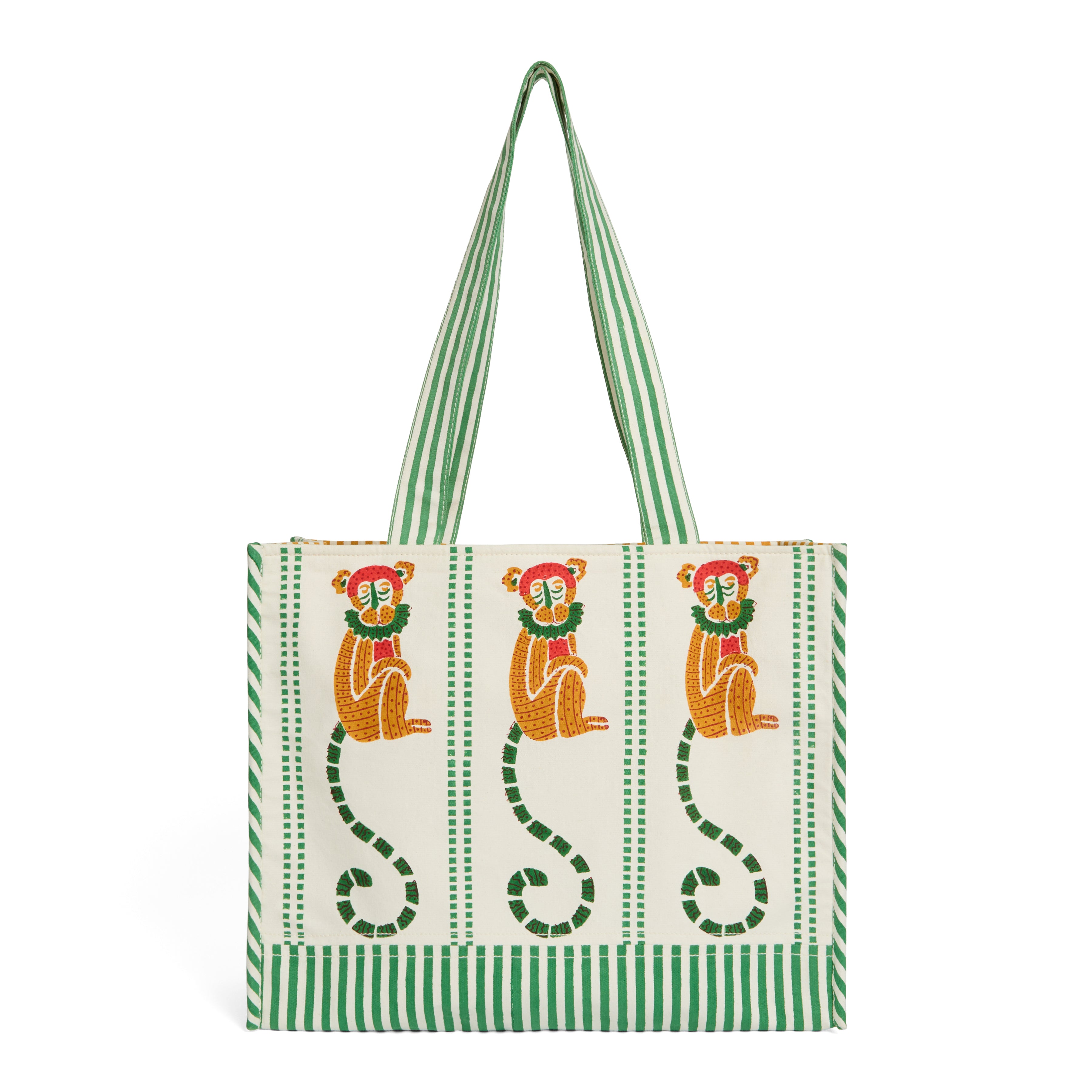 couleur-nature-jeu-de-singes-tote-bag-coton-vert-rouge image 1
