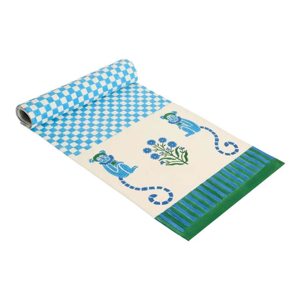 couleur-nature-jeu-de-singes-chemin-table-bleu-coton-16x72 image 1