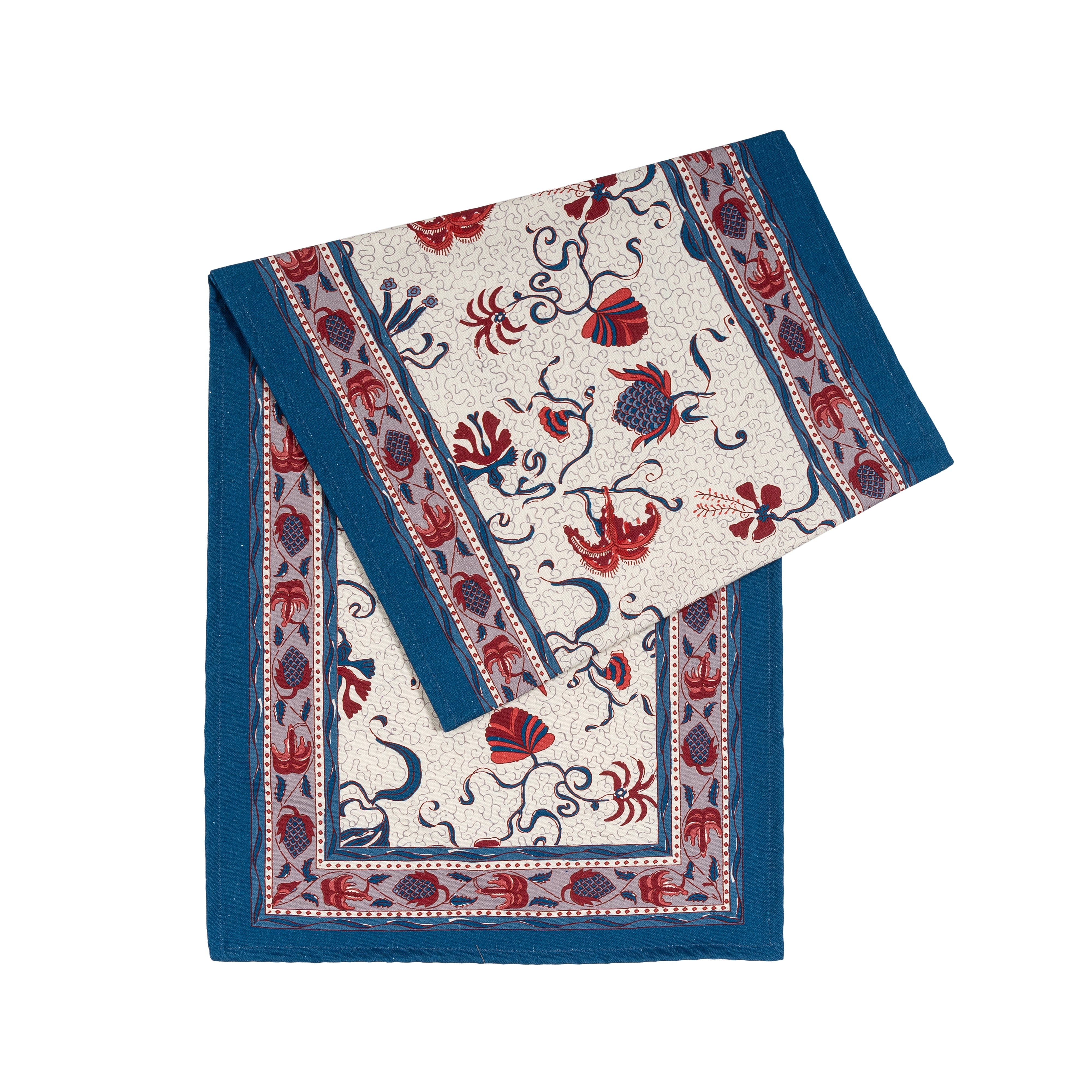 couleur-nature-fleur-des-indes-chemin-de-table-coton-bleu-rouge image 3