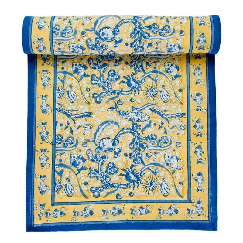couleur-nature-la-mer-chemin-de-table-bleu-jaune-coton image 1