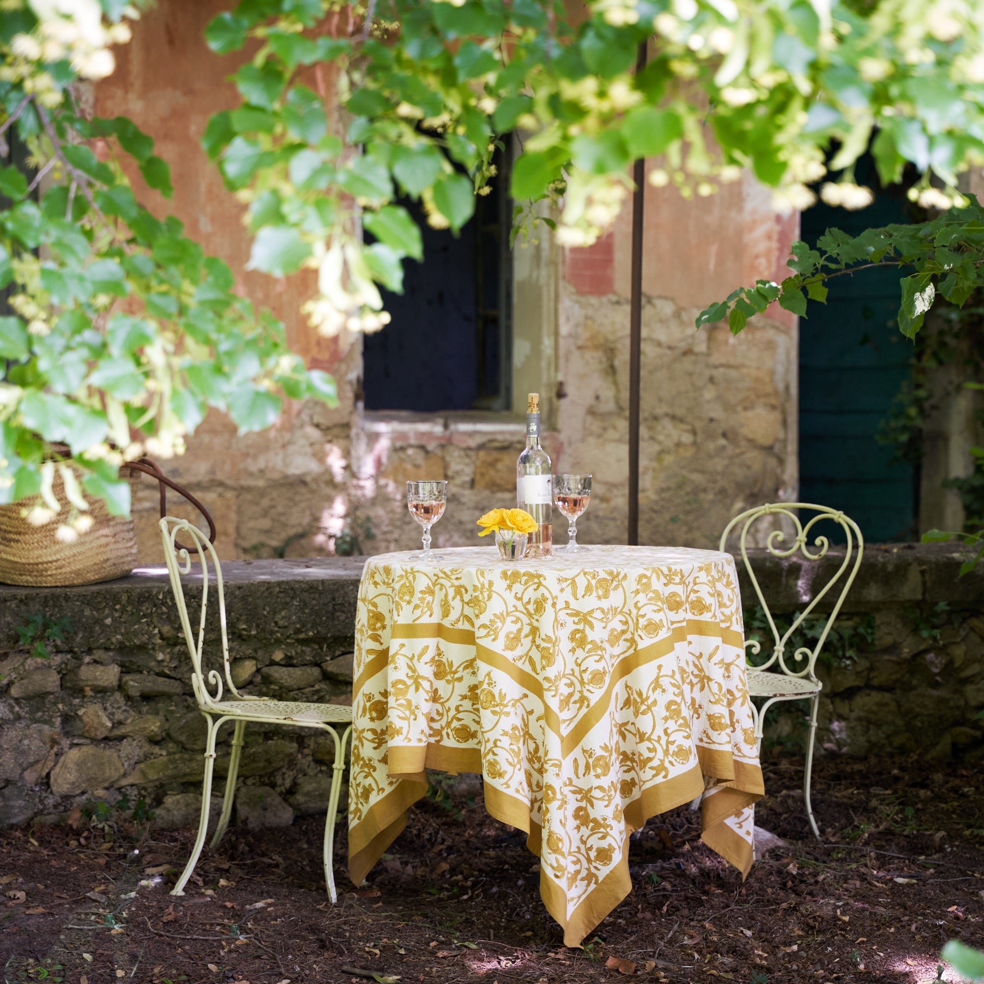 couleur-nature-granada-nappe-tissu-coton-moutarde-florale image 4