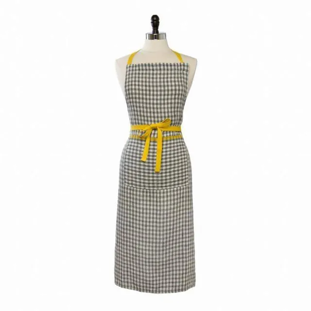 couleur-nature-two-tone-gingham-tablier-lin-gris-dijon image 1