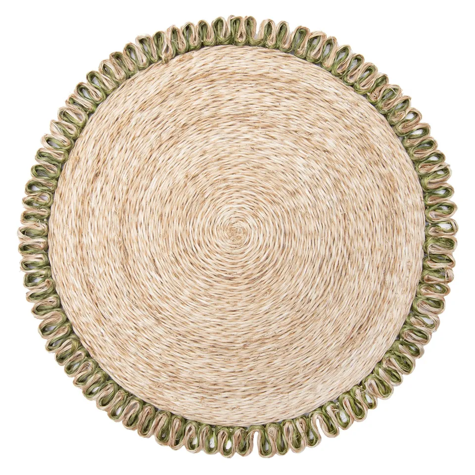 couleur-nature-loopy-abaca-sets-de-table-ronds-lot-4-olive image 1