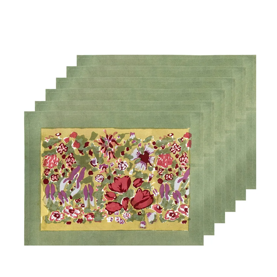 couleur-nature-jardin-set-de-table-coton-rouge-vert-lot-6 image 1