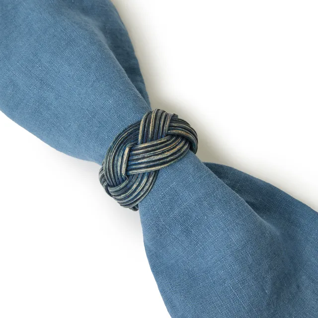 couleur-nature-braided-weave-rond-de-serviette-bleu-lot-de-4-rotin image 1