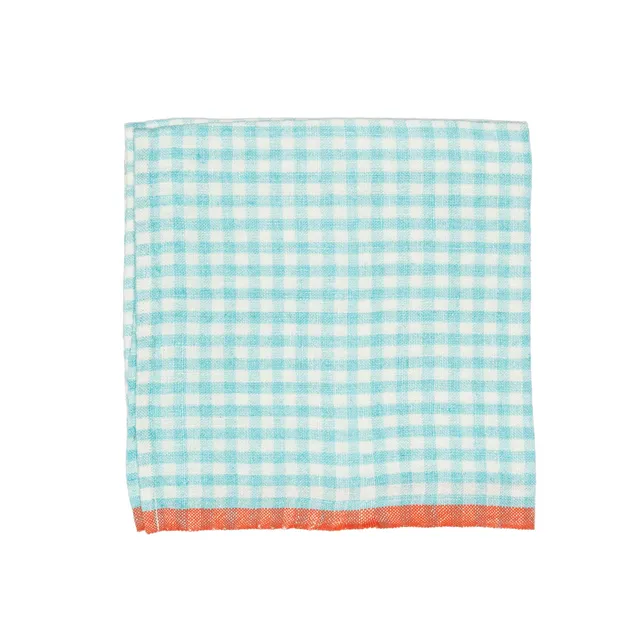 couleur-nature-gingham-serviette-lin-aqua-orange-lot-de-4 image 1