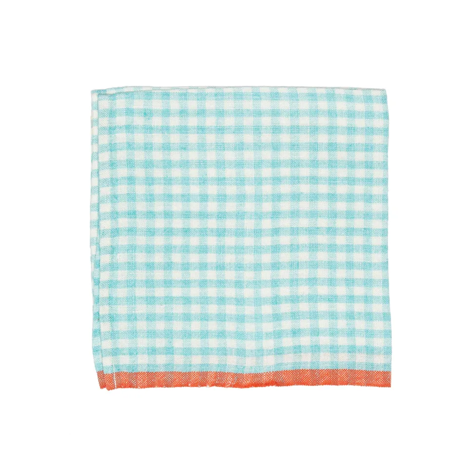 couleur-nature-gingham-serviette-lin-aqua-orange-lot-de-4 image 1
