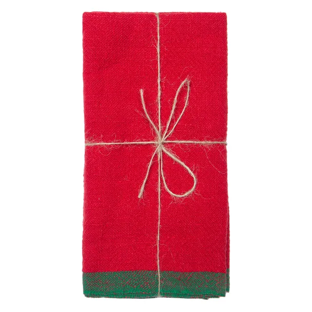 couleur-nature-color-block-serviette-lin-rouge-vert-lot-de-4 image 1