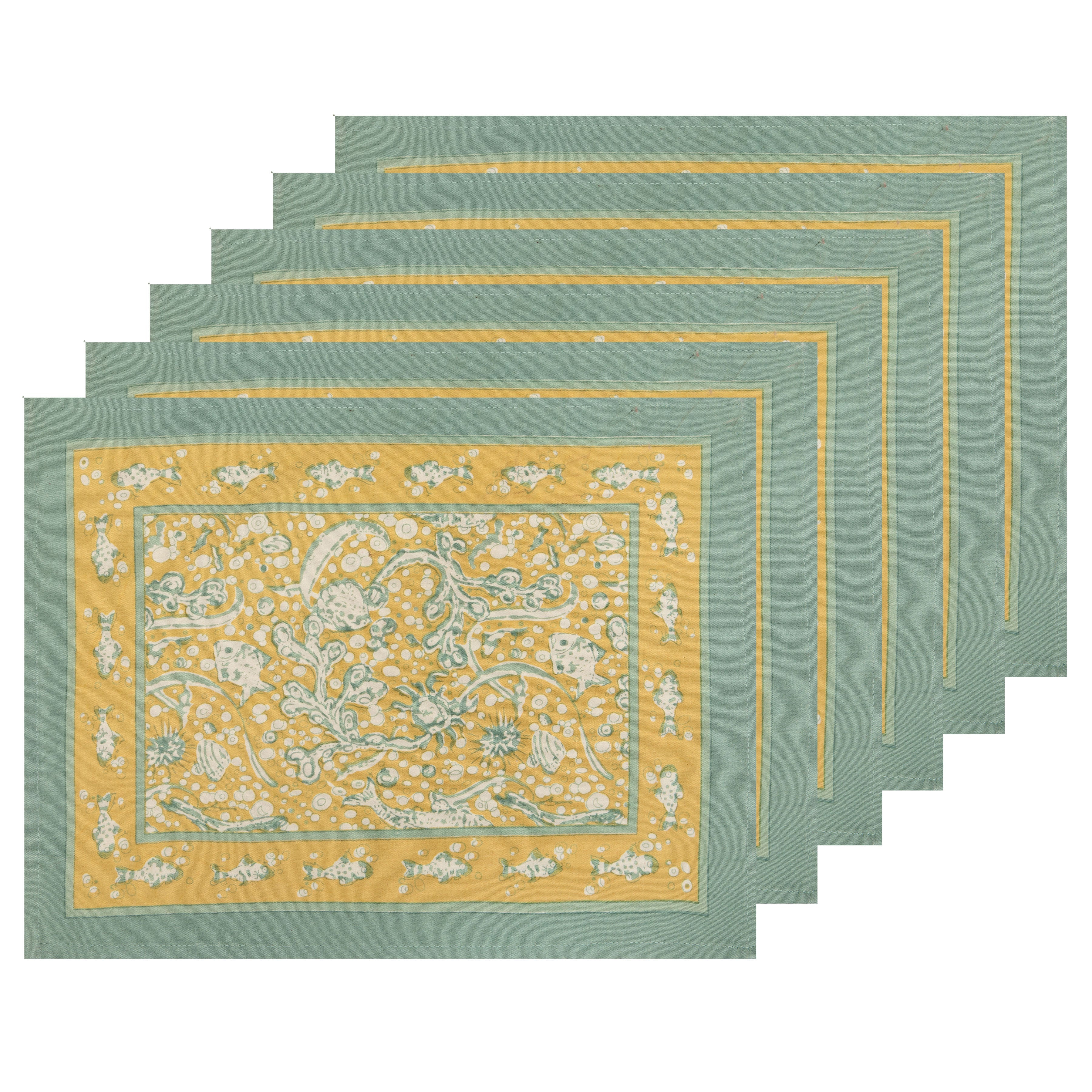 couleur-nature-la-mer-set-de-table-aqua-citrine-lot-6-coton image 1