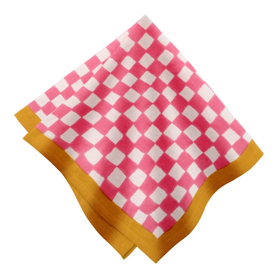 couleur-nature-gingham-serviettes-coton-rose-moutarde-lot-4 image 1