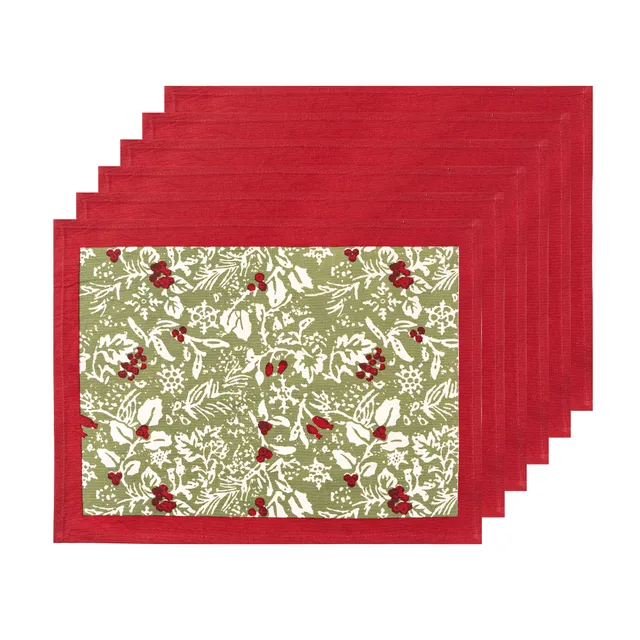 couleur-nature-baies-de-houx-sets-de-table-rouge-vert-lot-6-coton image 1