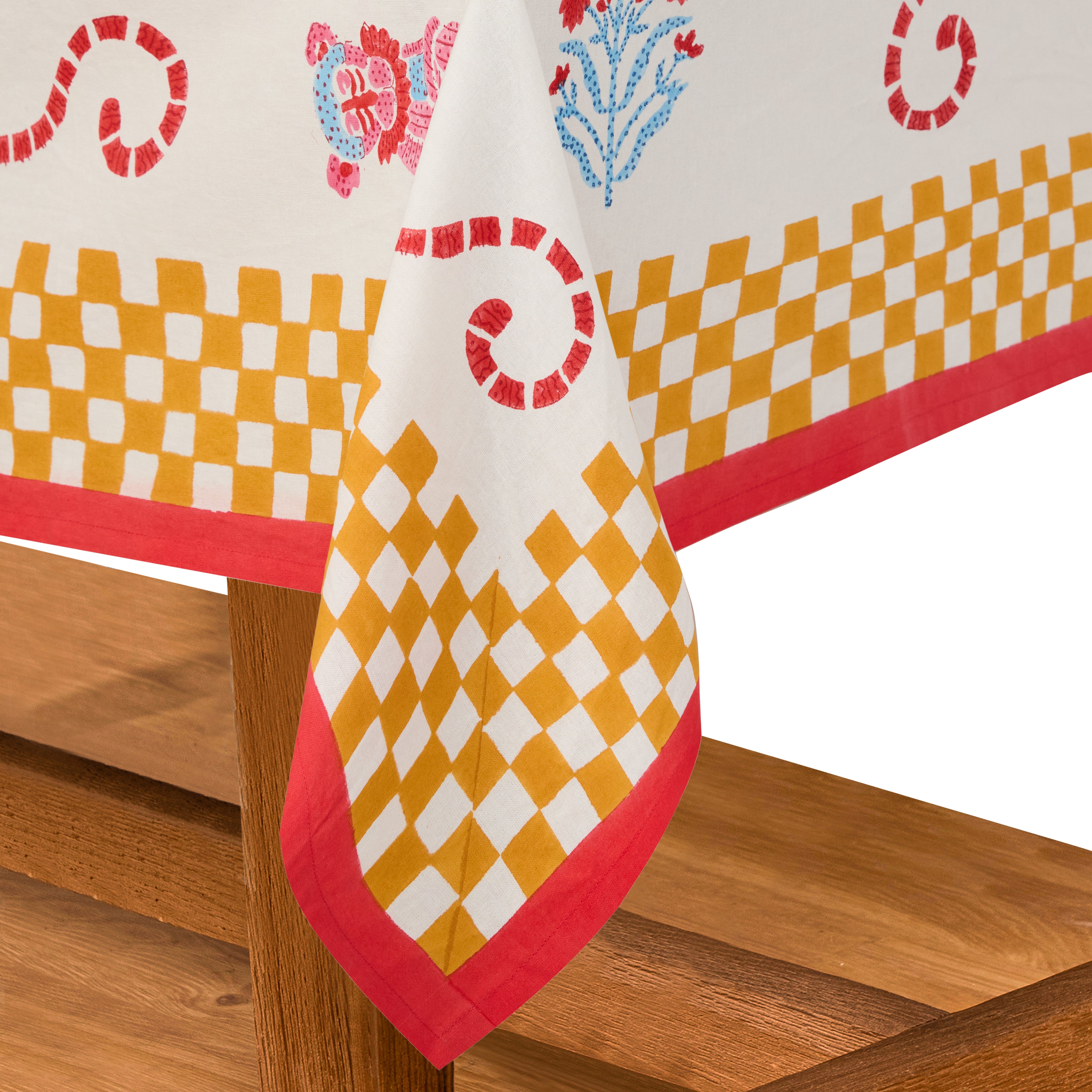 couleur-nature-jeu-de-singes-nappe-moutarde-rose-coton image 2
