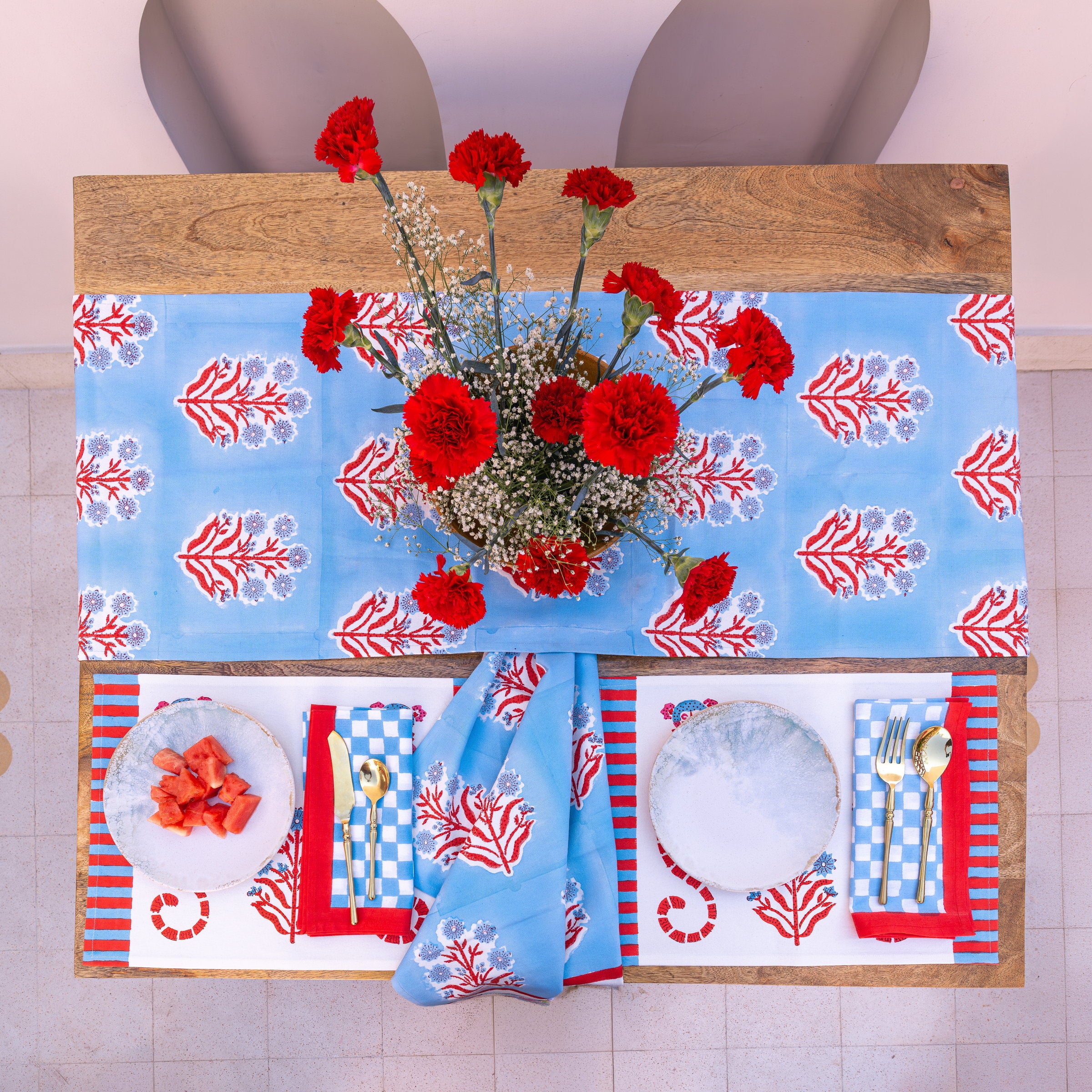 couleur-nature-gingham-serviette-tissu-lot-de-4-bleue image 7