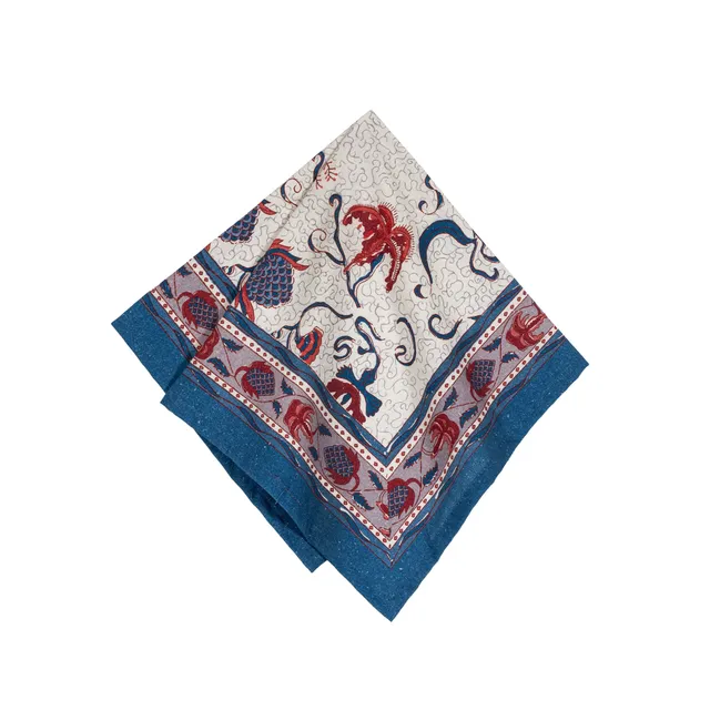 couleur-nature-fleur-des-indes-serviette-coton-bleu-rouge-lot-6 image 1