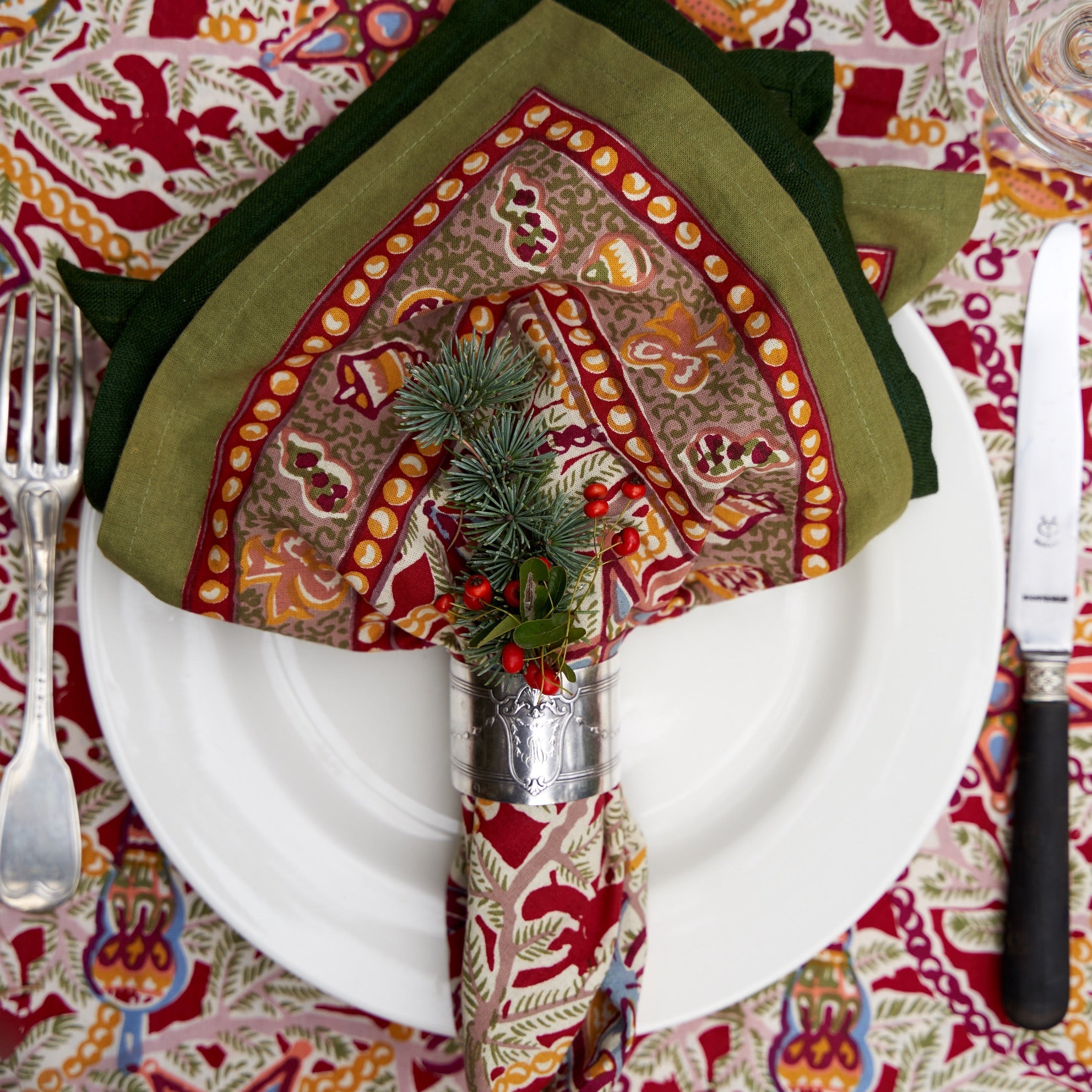 couleur-nature-palma-serviettes-table-vert-for-t-lot-4-lin-50-cm image 4