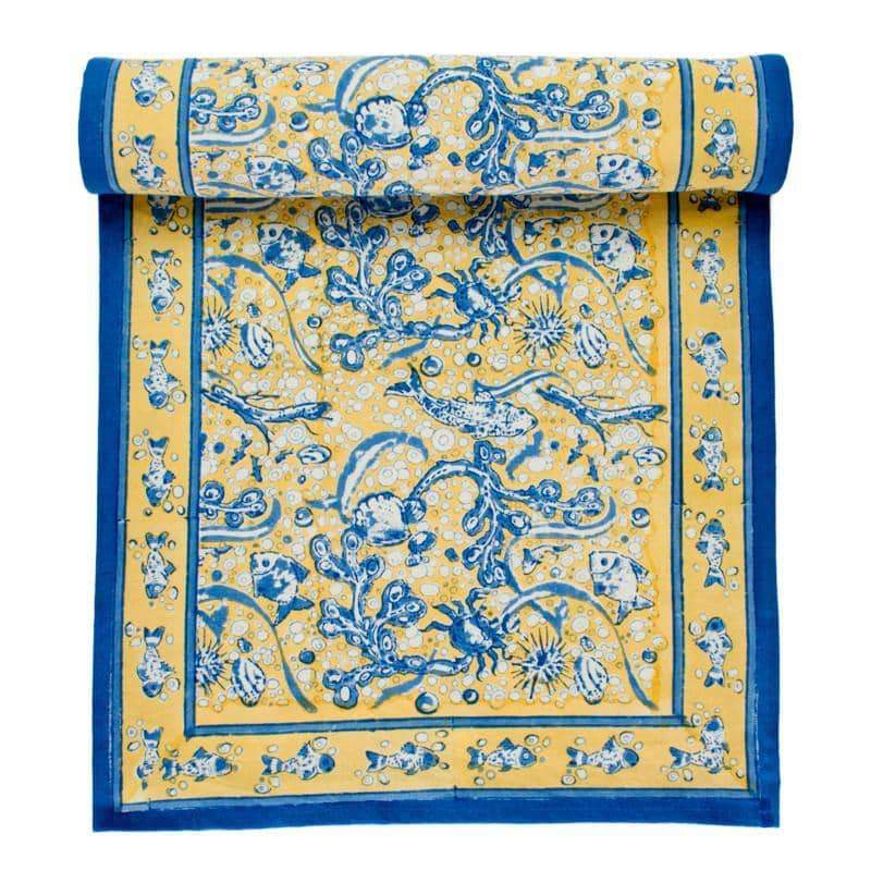 couleur-nature-la-mer-chemin-de-table-bleu-jaune-coton image 1