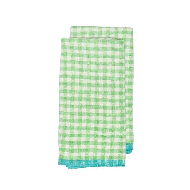 couleur-nature-two-tone-gingham-torchon-lin-lot-2-lime-aqua image 1