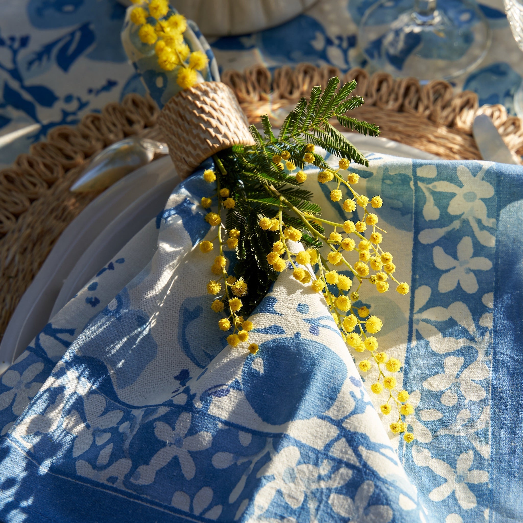 couleur-nature-citron-bleu-serviettes-tissu-lot-6-bleu-coton image 3