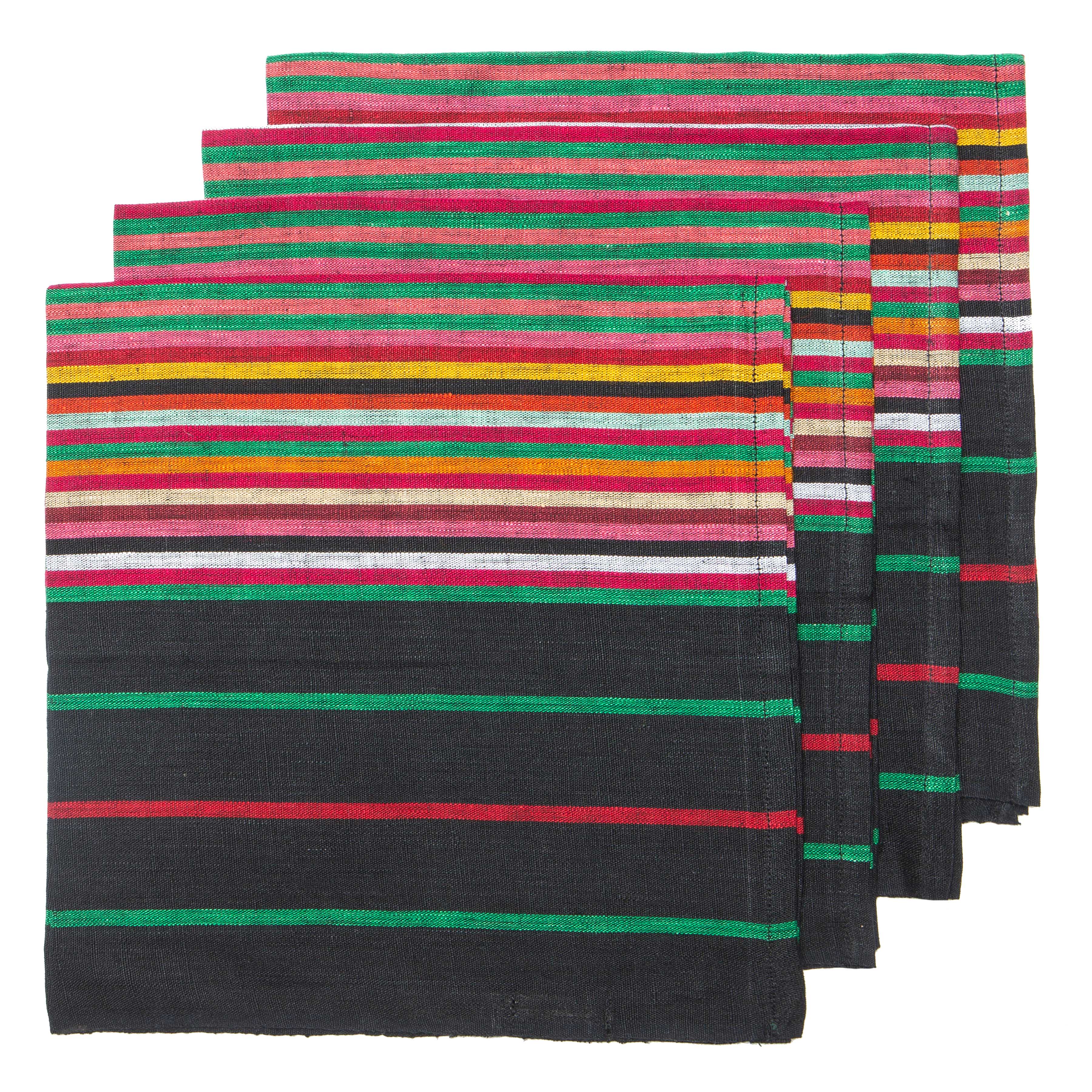 couleur-nature-napkins-multi-stripes-serviettes-lin-noir-lot-4 image 2