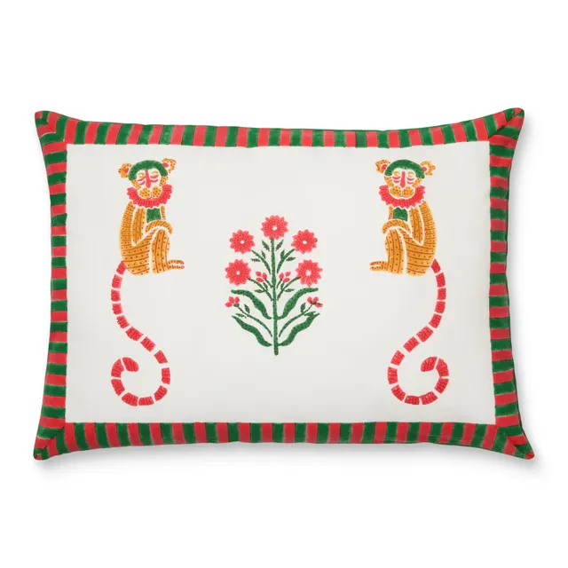 couleur-nature-jeu-de-singes-housse-coussin-vert-rouge-coton image 1