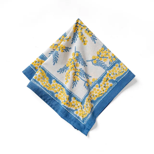 couleur-nature-mimosa-serviettes-tissu-bleu-jaune-lot-6 image 1