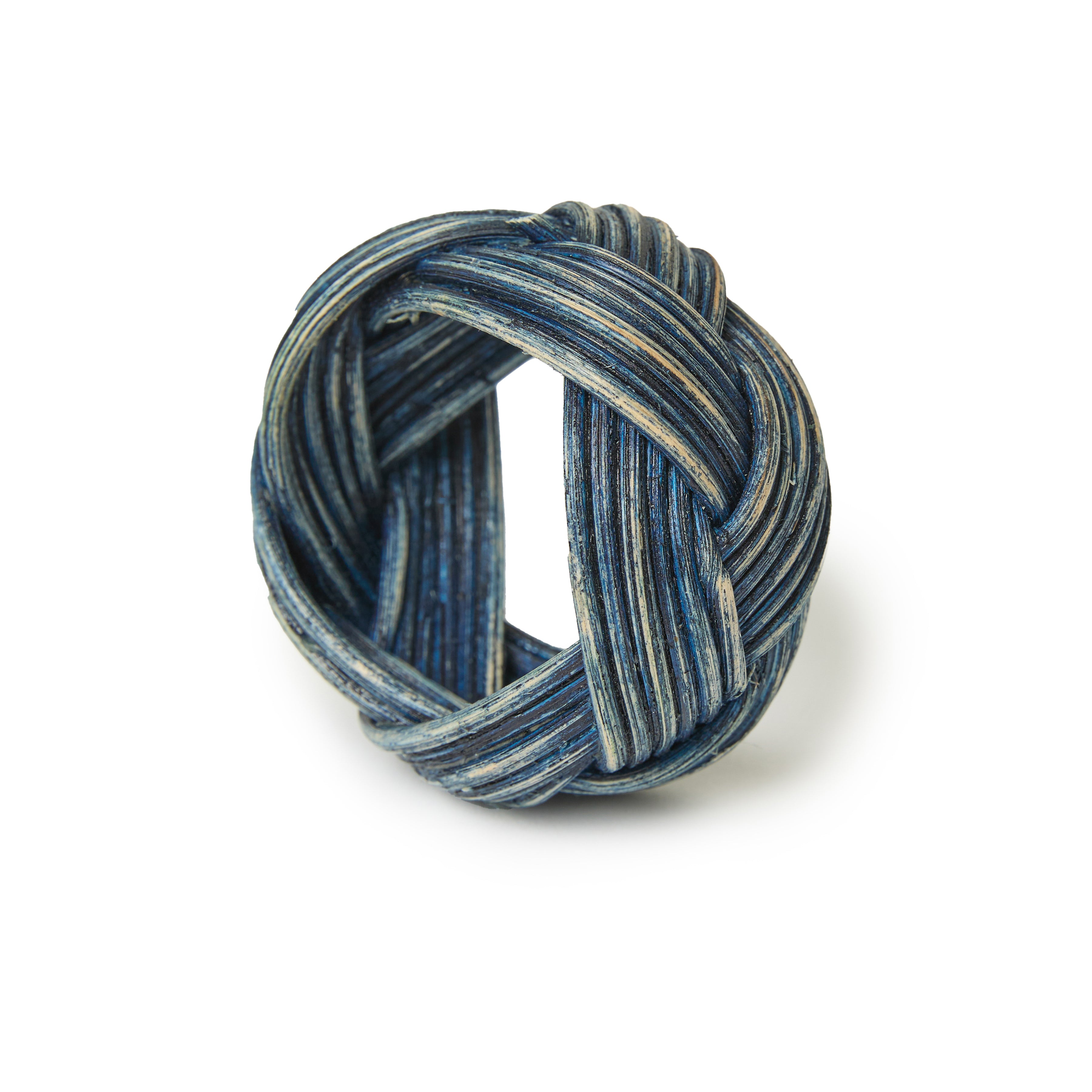 couleur-nature-braided-weave-rond-de-serviette-bleu-lot-de-4-rotin image 2