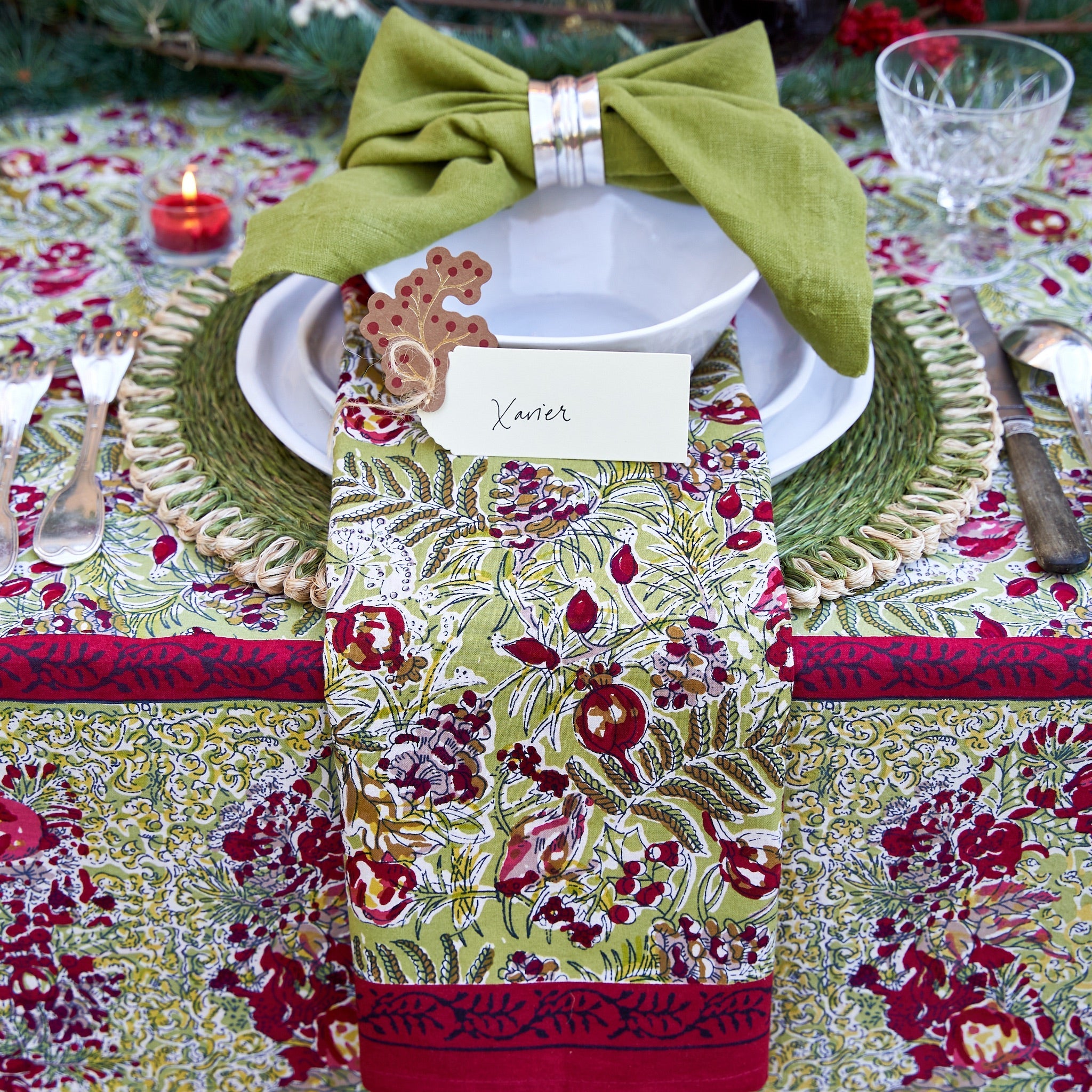 couleur-nature-winter-garden-serviettes-tissu-lot-6-rouge-coton image 2