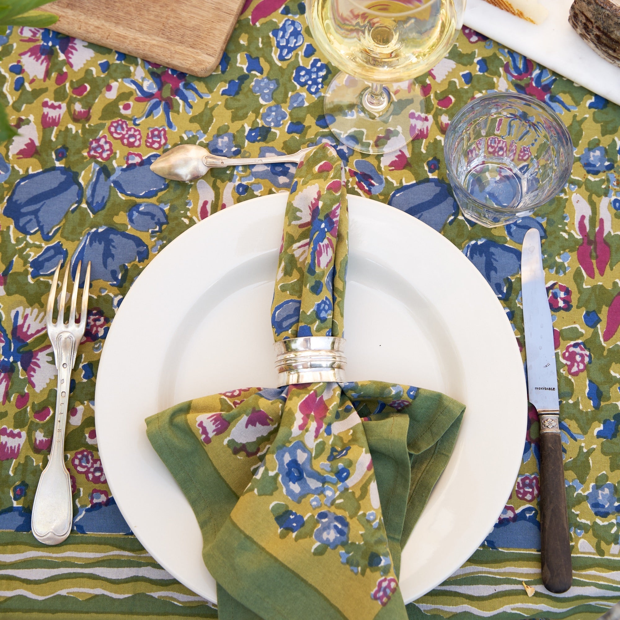 couleur-nature-jardin-serviettes-tissu-bleu-vert-lot-6 image 3