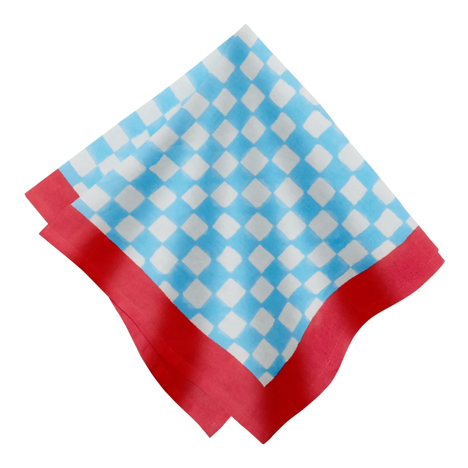 couleur-nature-gingham-serviette-tissu-lot-de-4-bleue image 1
