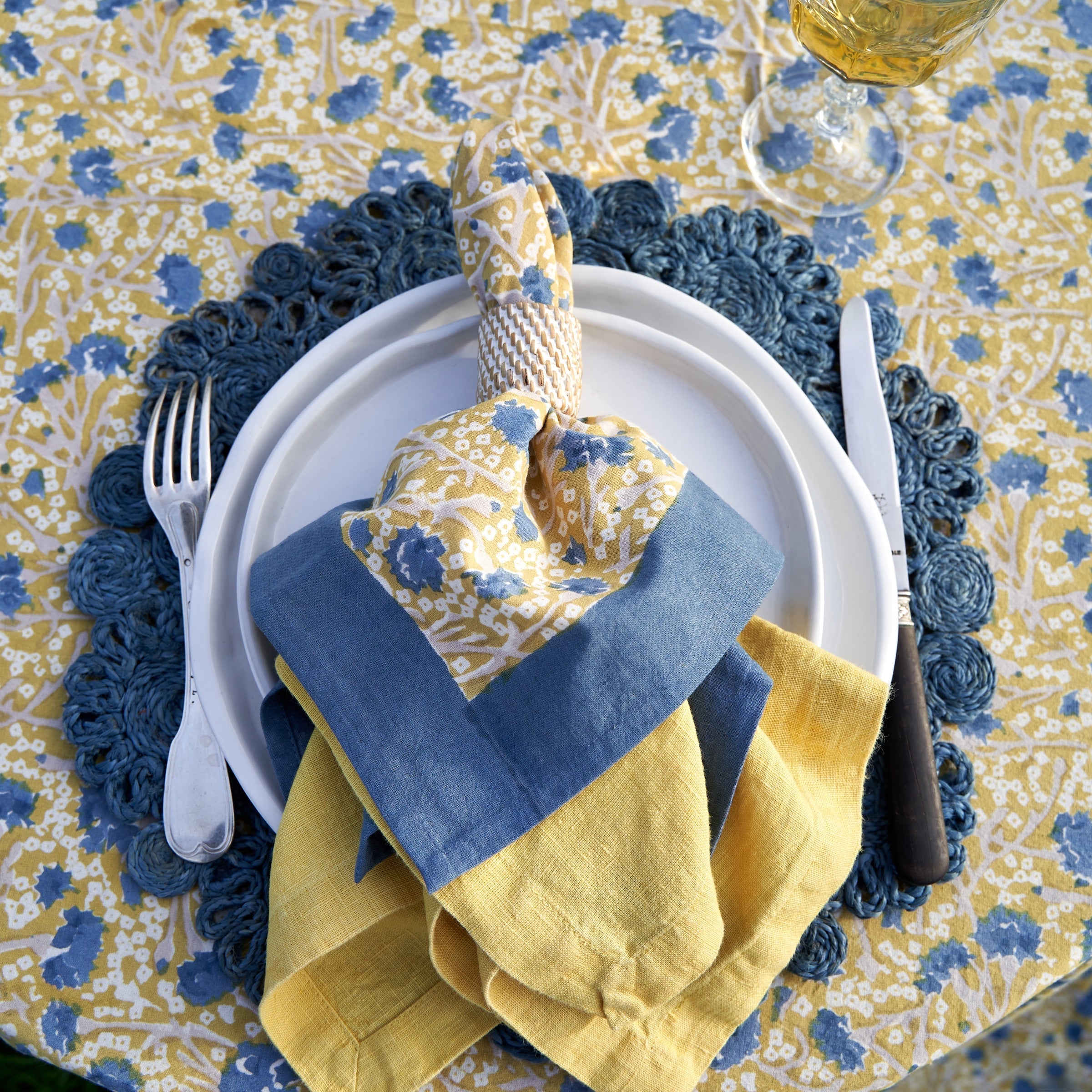 couleur-nature-meadows-serviettes-de-table-bleu-vert-lot-6-coton image 2