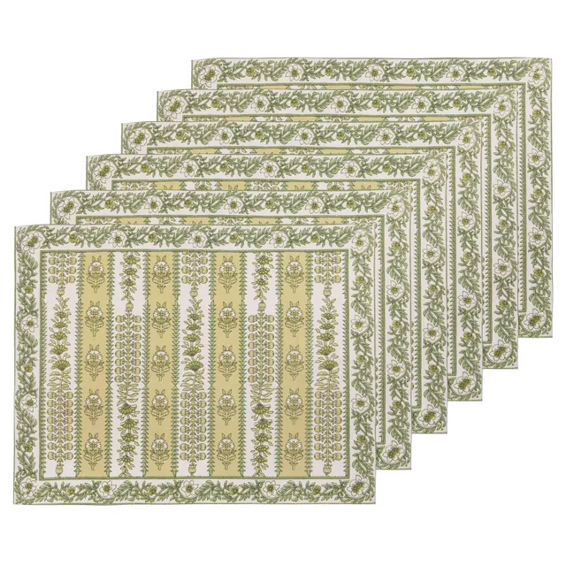 couleur-nature-avignon-sets-de-table-lin-pistache-lot-6-floral image 1