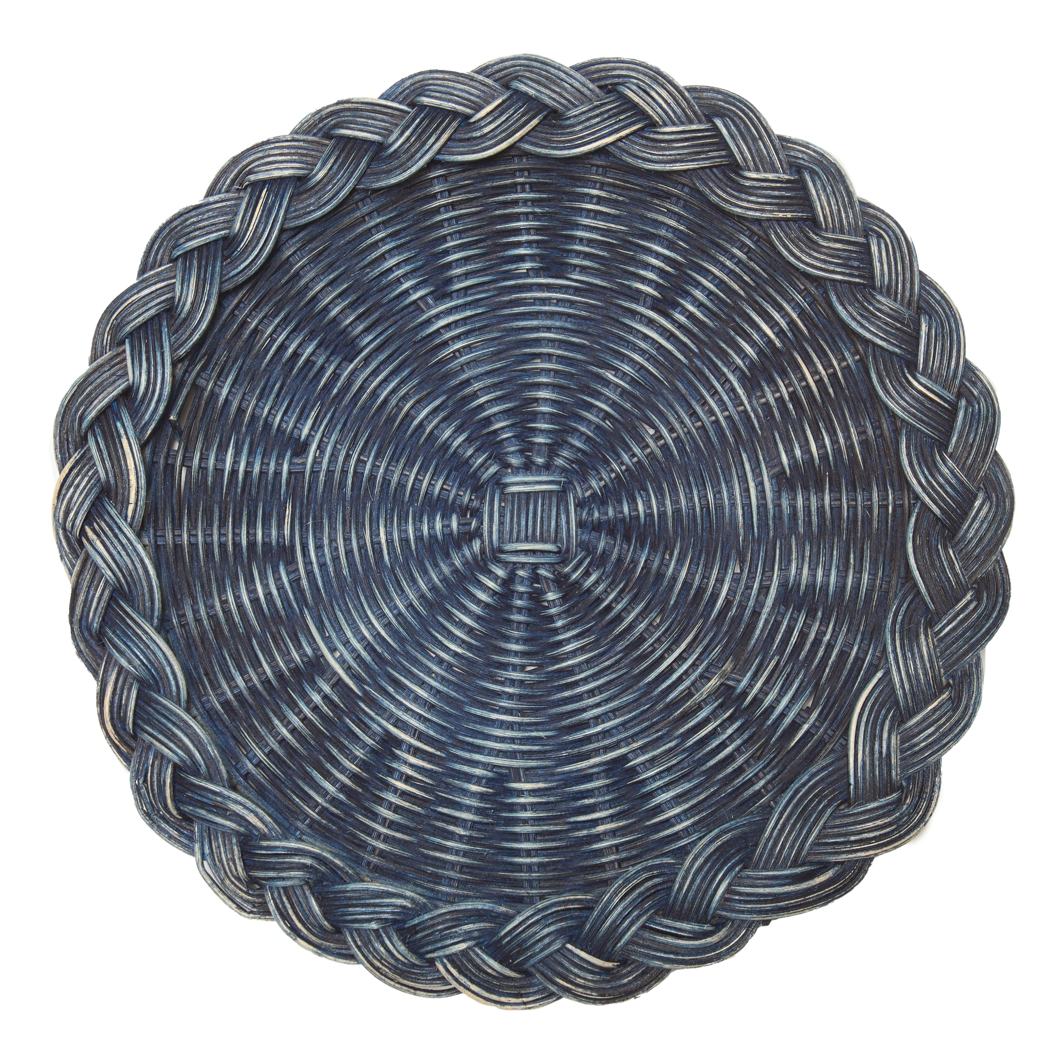 couleur-nature-braided-weave-sets-de-table-raphia-bleu-lot-5-ronds image 1