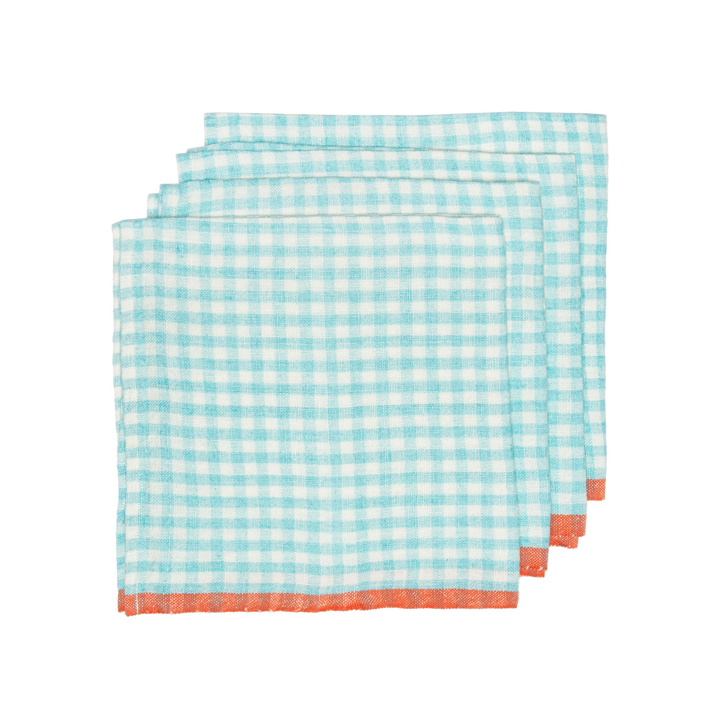 couleur-nature-gingham-serviette-lin-aqua-orange-lot-de-4 image 3