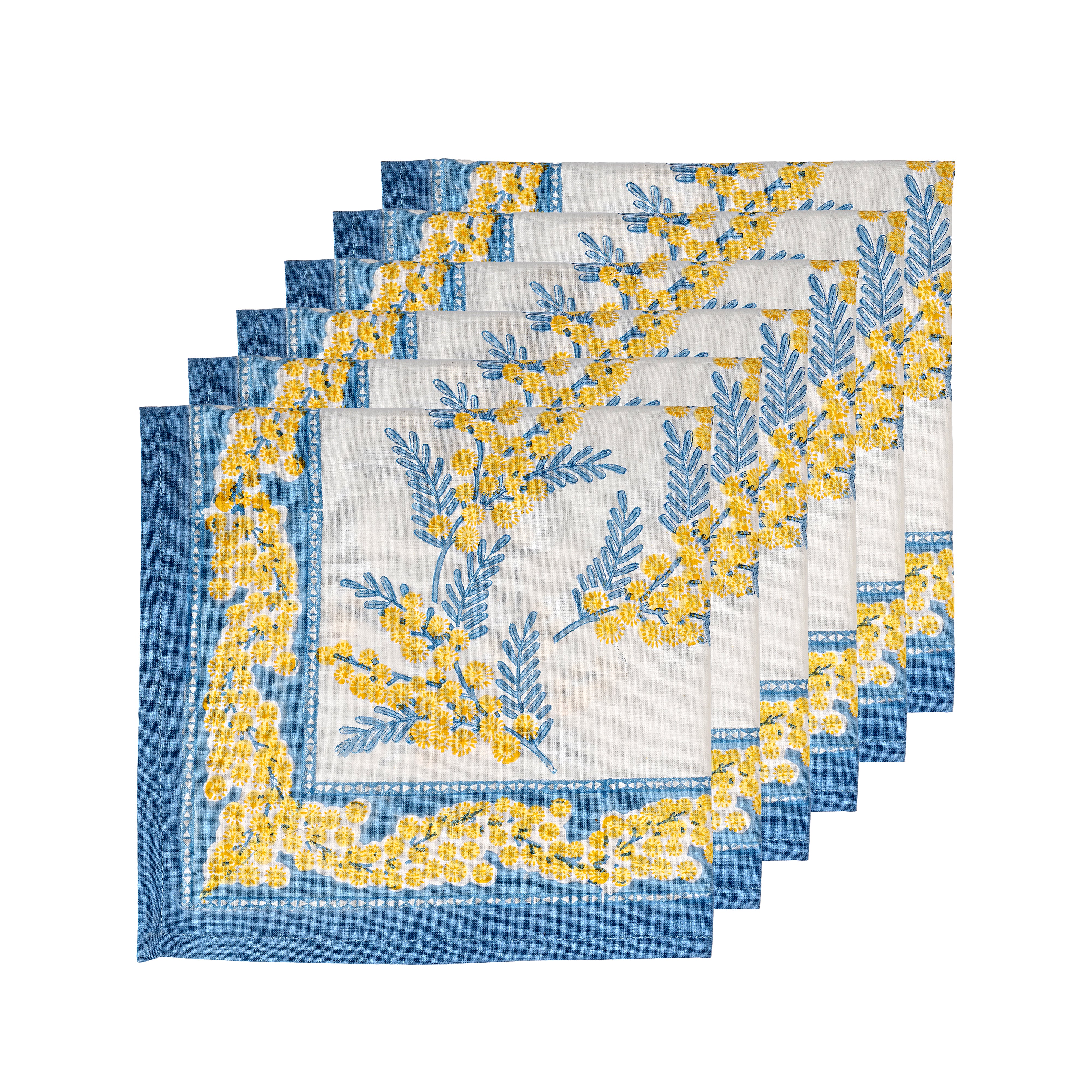 couleur-nature-mimosa-serviettes-tissu-bleu-jaune-lot-6 image 6