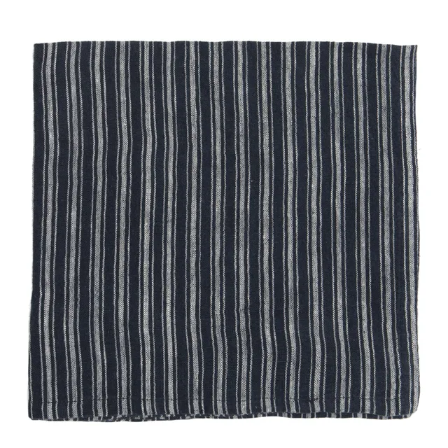 couleur-nature-boat-stripe-serviettes-lin-indigo-blanc-lot-4 image 1